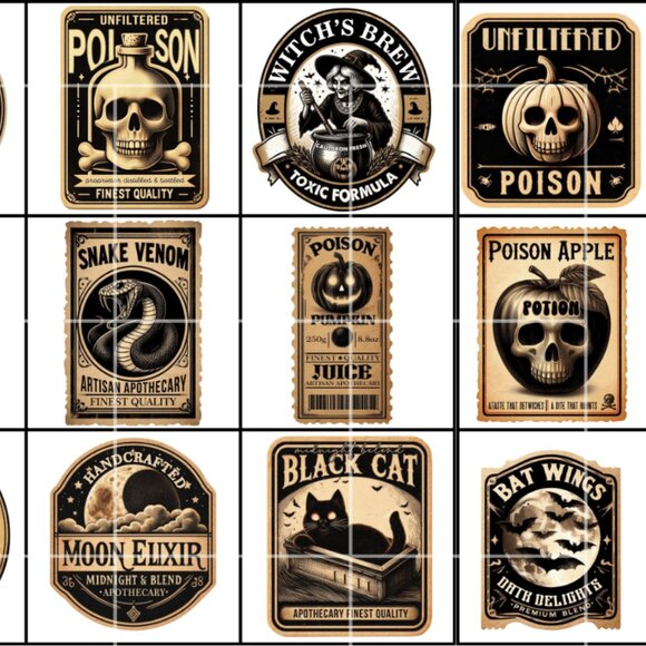 SPOOKY HALLOWEEN LABELS Card Toppers Supply Scrapbook Junk Journal Crafts - Picture 2 of 2